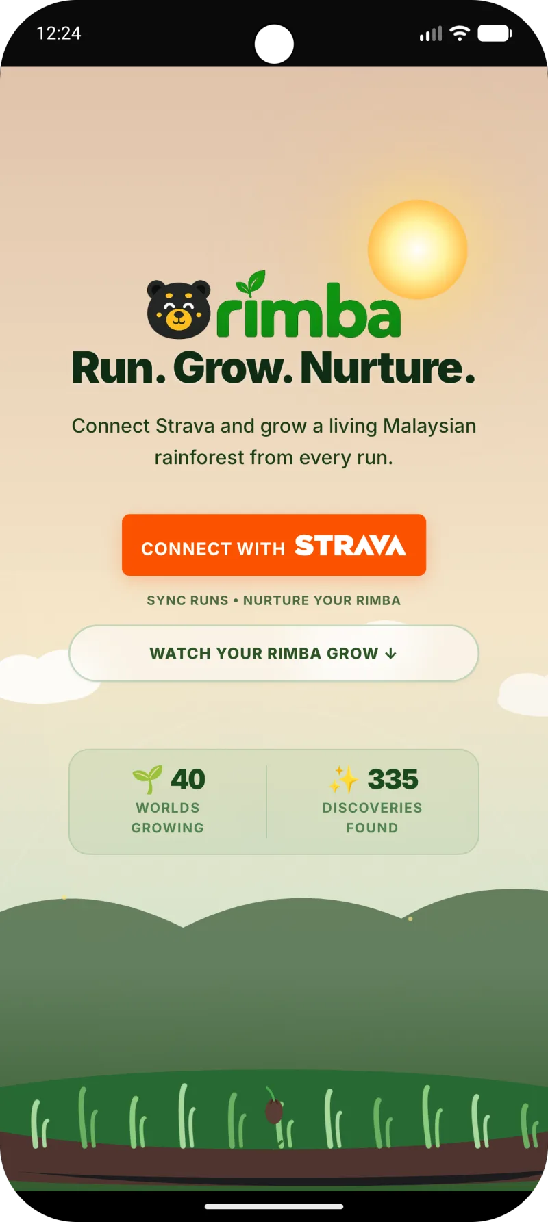 Rimba app — Run. Grow. Nurture.
